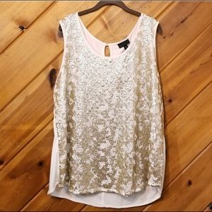 Gold Sequin Tank Lace Worthington Egret Gold 3X